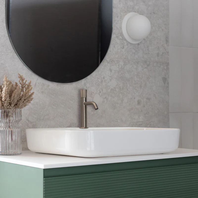 Semi-Recessed Rectangular Porcelain Vessel Sink
