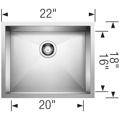[SA-PRT2218C] Stainless Steel Kitchen Sink Undermount 22" x 18" x 9" R15 Single Bowel 