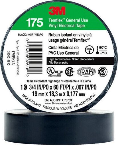 [MMM175BK4A] TEMFLEX ELECTRICAL TAPE 175 BLK