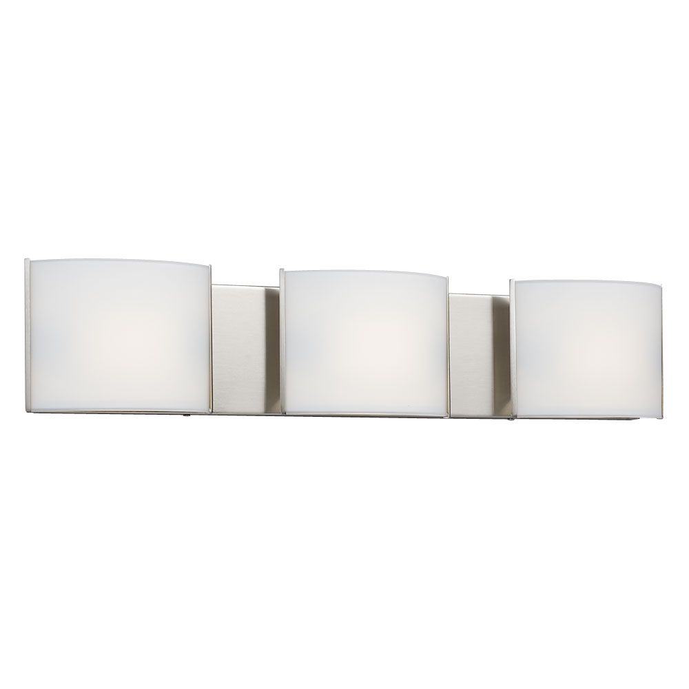 [SA-LG-0077-L723308BN024AAC] 3-Light LED Vanity w/ Curved Shades - Dimmable  (Brushed Nickel)