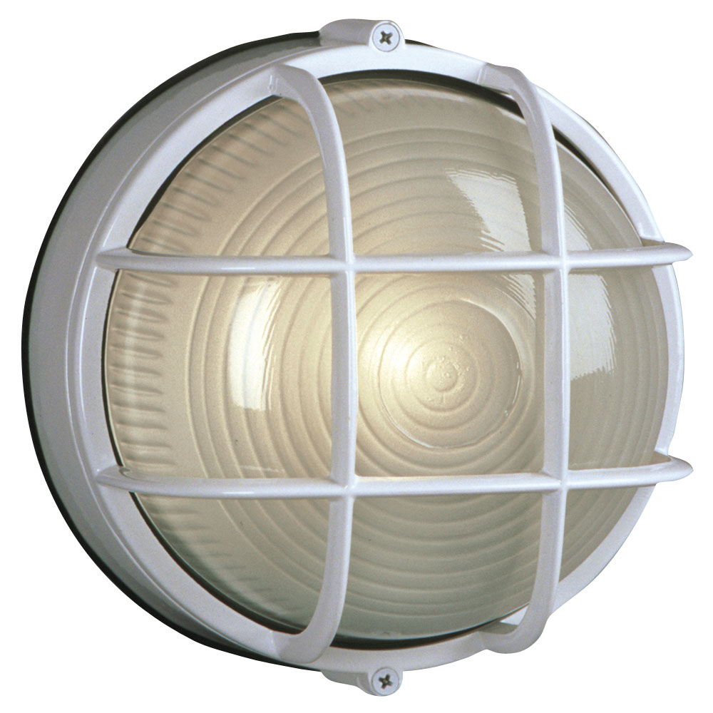 [305012 WHT] 60W Outdoor Cast Aluminum Round Marine Light w/ Guard (White)