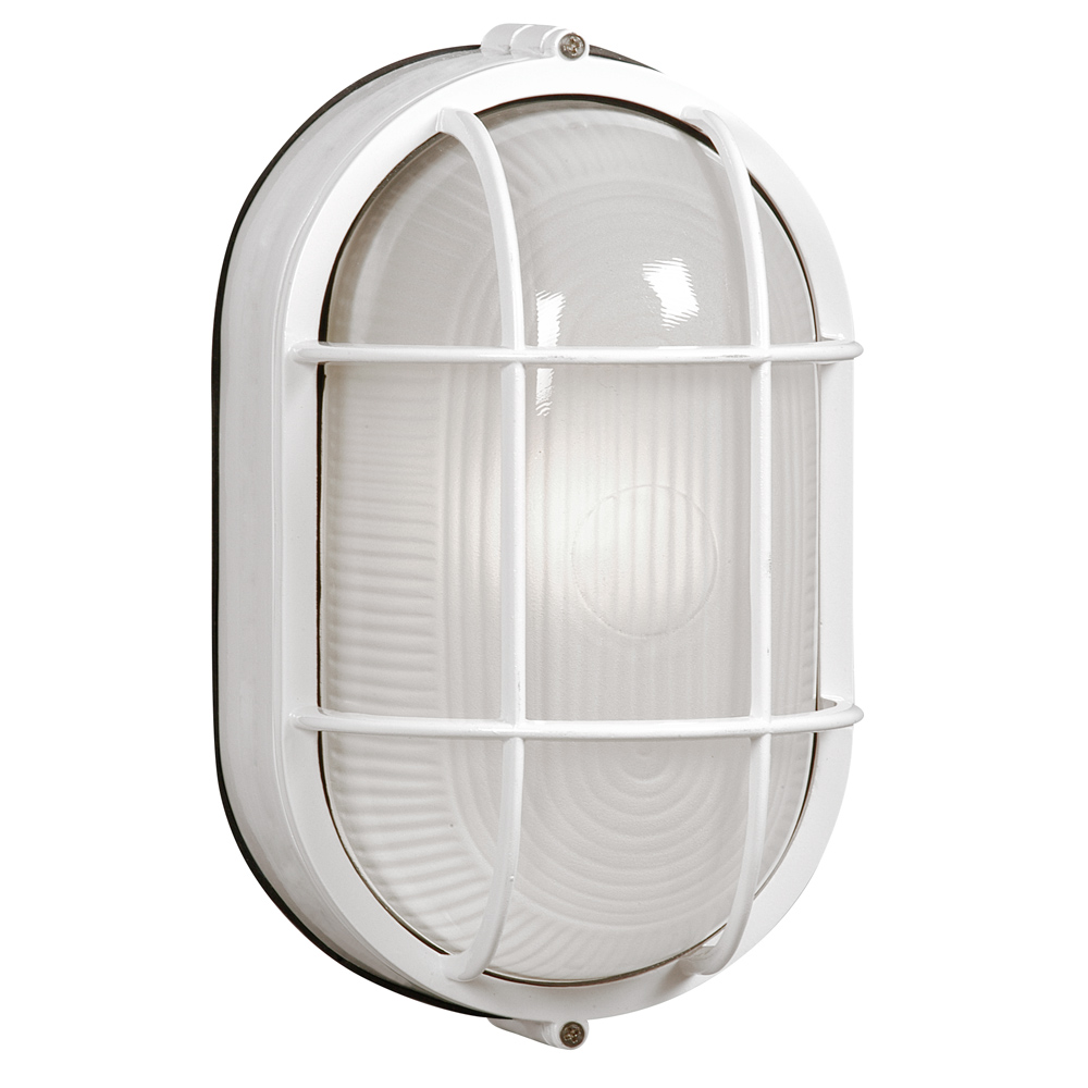 [L305013WH012A1] 12W LED Outdoor Cast Aluminum Oval Marine Light w/ Guard (White)