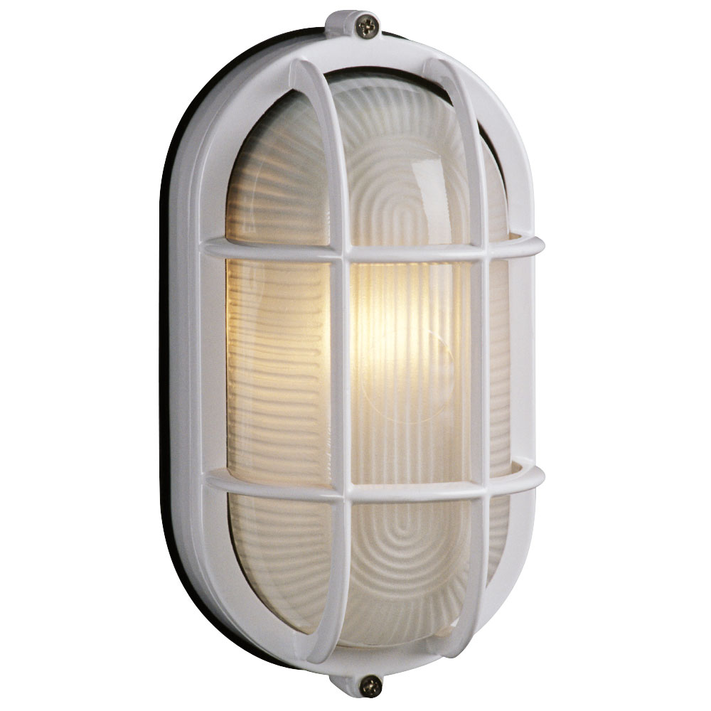 [SA-LG-0061-305014 WHT] 60W Outdoor Cast Aluminum Oval Marine Light w/ Guard (White)